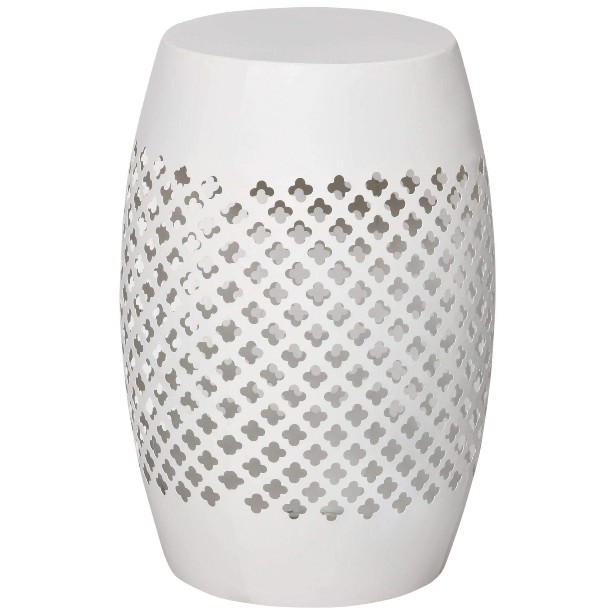 12" Steel Outdoor Side Table, Round Hollow Drum Patio End Table, Accent Table for Indoor and Outdoorr, White