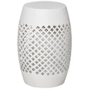 12" Steel Outdoor Side Table, Round Hollow Drum Patio End Table, Accent Table for Indoor and Outdoorr, White