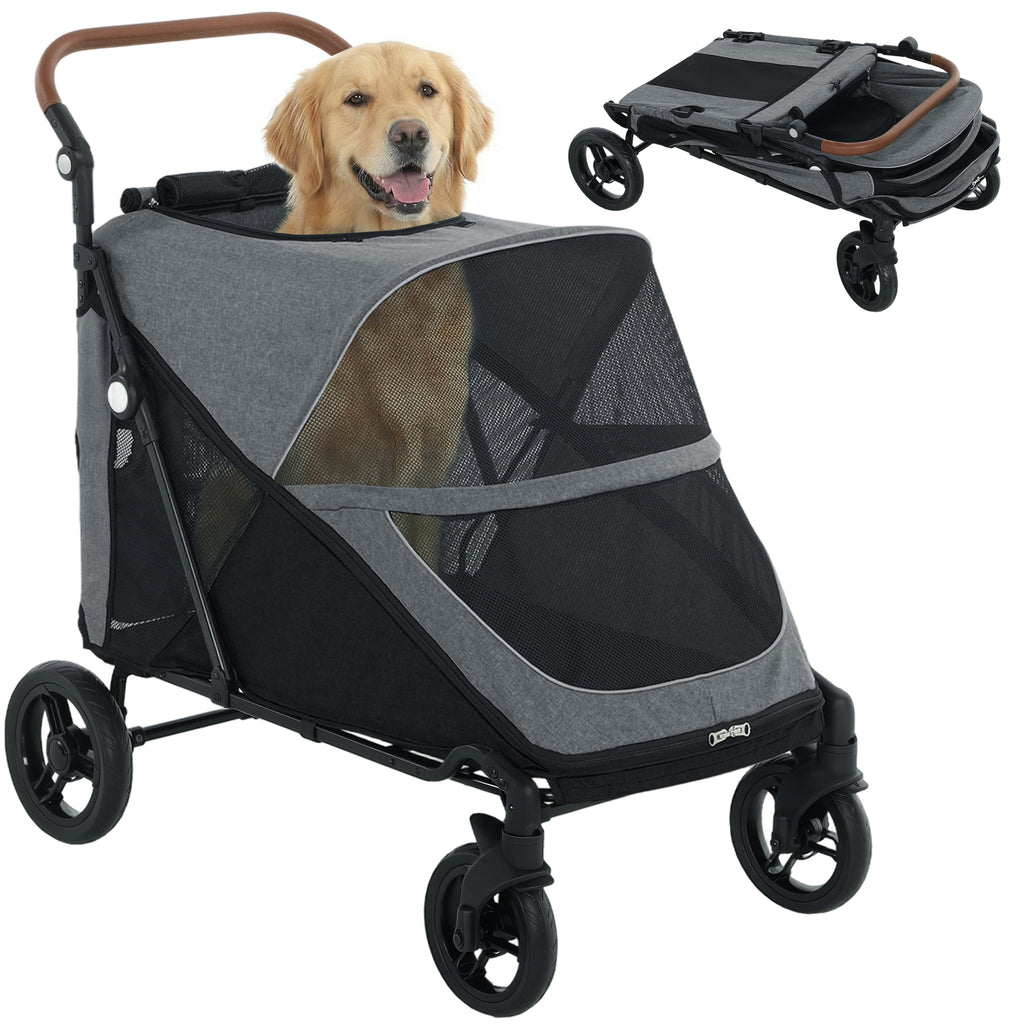Dog Stroller for Large Dogs Up to 66 LBS with All-Terrain Spring Suspension, 8-Position Adjustable Handle, Gray