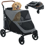 Dog Stroller for Large Dogs Up to 66 LBS with All-Terrain Spring Suspension, 8-Position Adjustable Handle, Gray