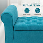 50 Inches Storage Ottoman, End of Bed Bench with Rolled Arms, Wood Legs, Button Tufted Storage Bench, Teal