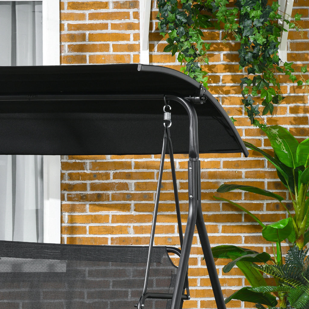 3-Seat Outdoor Patio Swing Chair w/ Cushion, Steel Frame Stand, Adjustable Tilt Canopy for Patio, Garden, Black 1