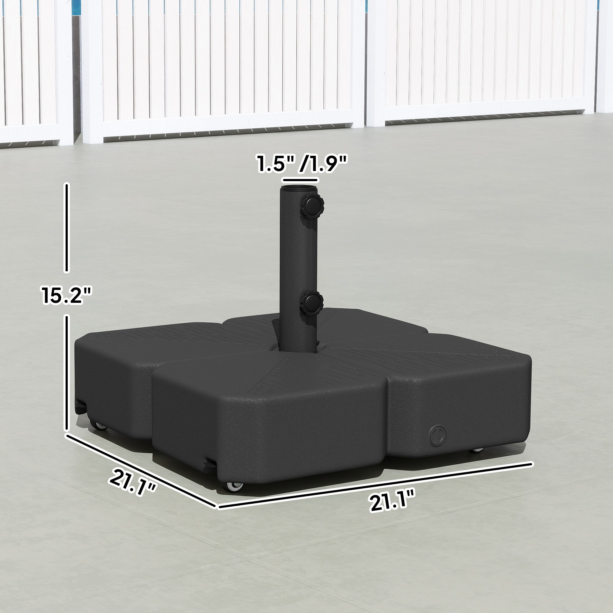 Patio Umbrella Base with Wheels Outdoor Umbrella Stand Holder for 1.5"/1.9" Poles Black