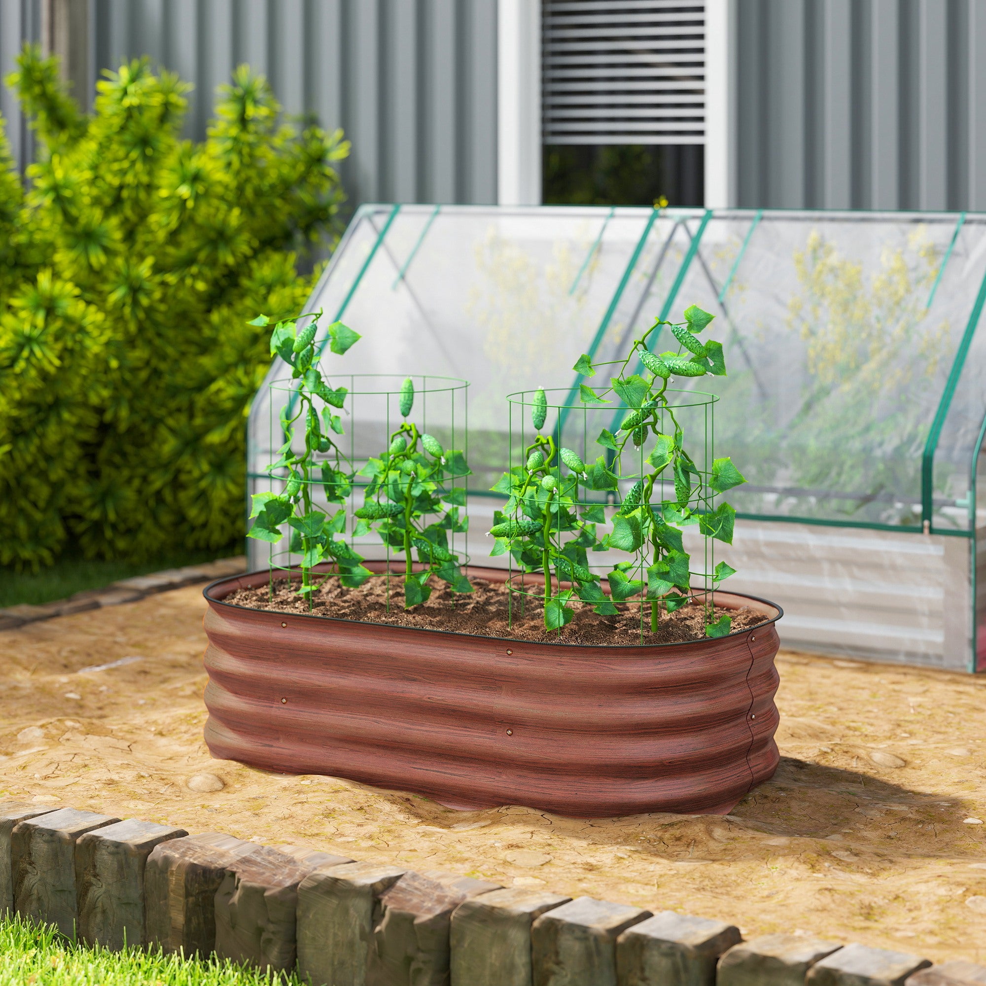 3.4' x 2' x 1' Galvanized Raised Garden Bed Kit, Metal Planter Box with Safety Edging, Brown