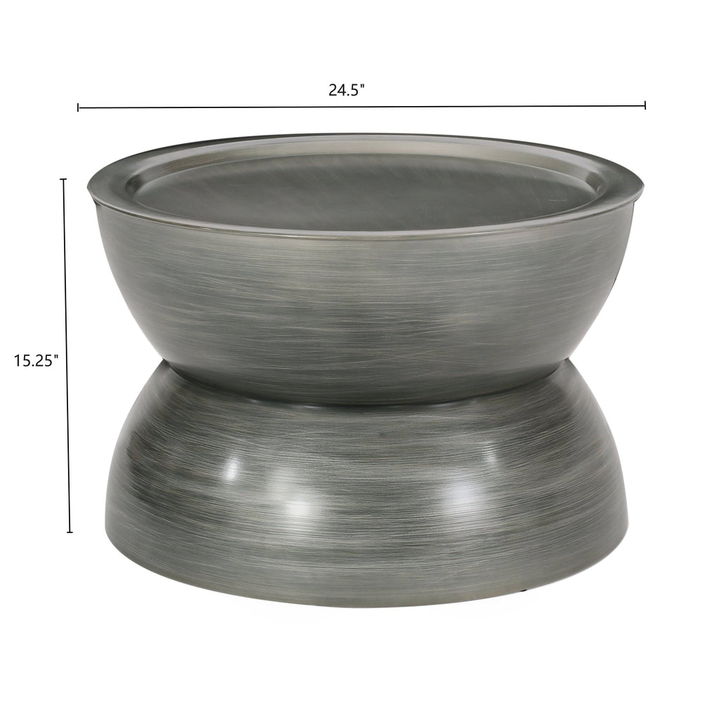 Modern Stunning Hourglass Coffee Table with Iron Frame, No Assembly Required, 24.5" L x 24.5" W x 15.25" H, Antique Silver