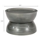 Modern Stunning Hourglass Coffee Table with Iron Frame, No Assembly Required, 24.5" L x 24.5" W x 15.25" H, Antique Silver