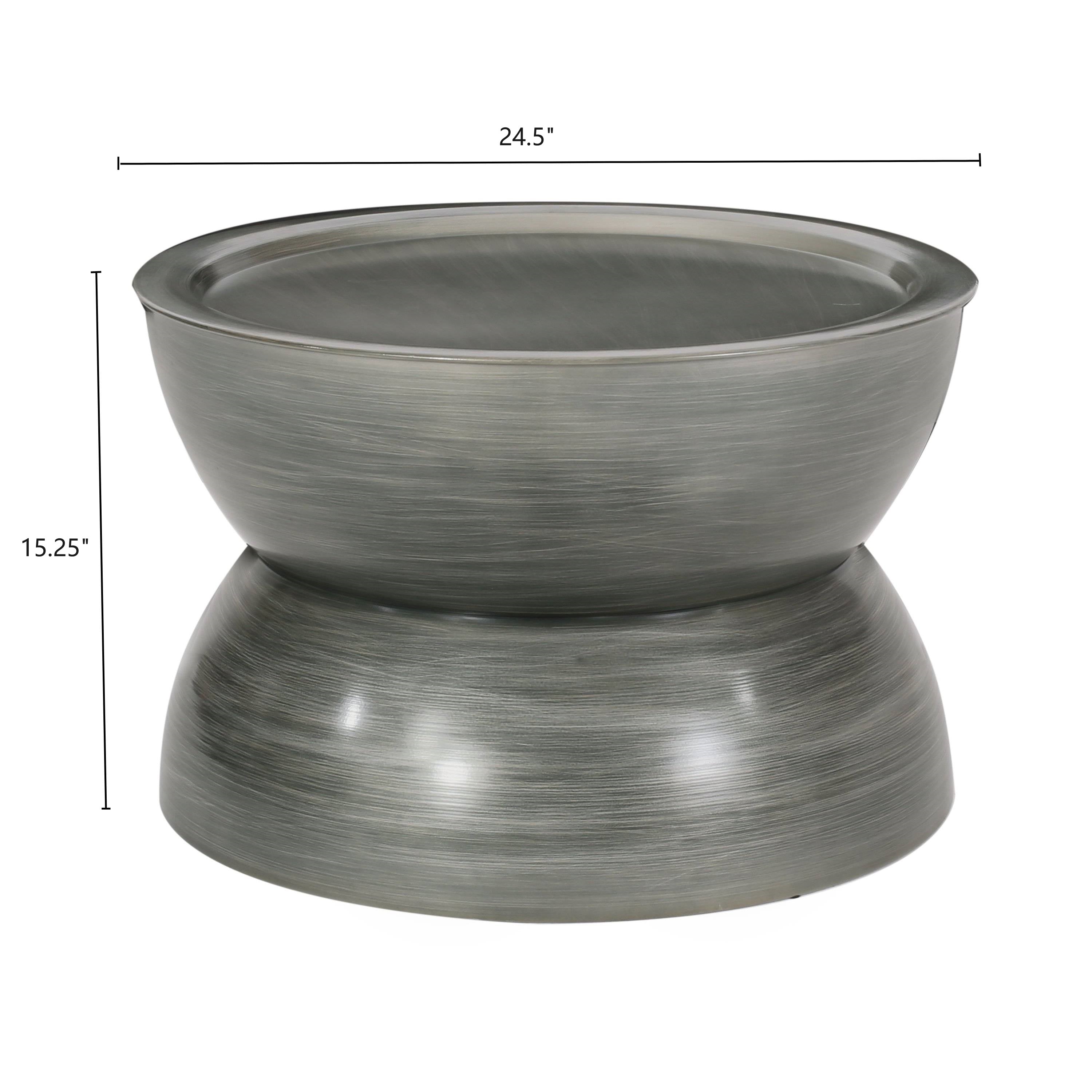 Modern Stunning Hourglass Coffee Table with Iron Frame, No Assembly Required, 24.5" L x 24.5" W x 15.25" H, Antique Silver