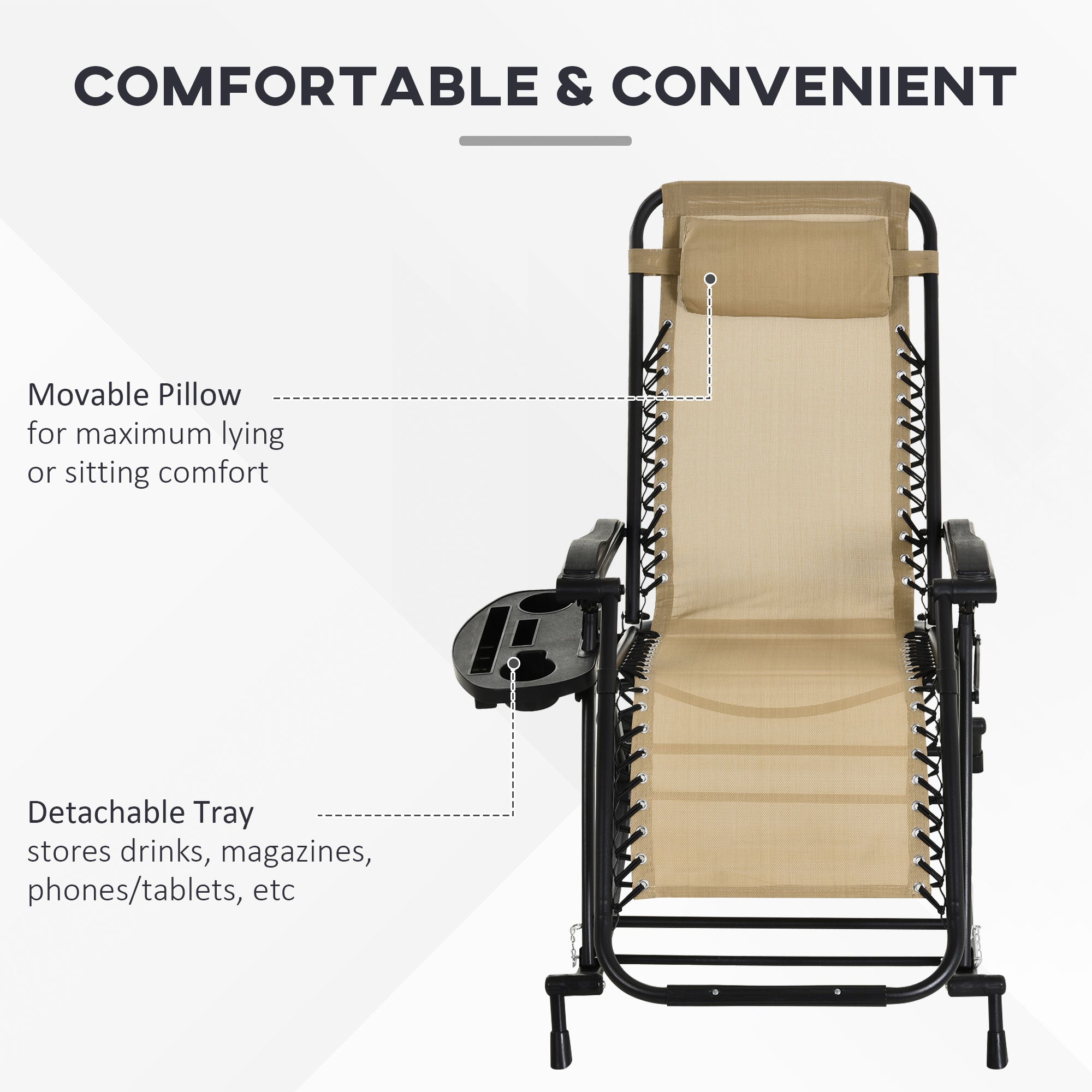 2 Outdoor Rocking Chairs Foldable Reclining Zero Gravity Lounge Rockers w/ Pillow Cup & Phone Holder, Beige