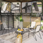 Set of 4 Outdoor Dining Chairs, Stackable Patio Chairs with High Back, Breathable Mesh Seat for Garden Lawn, Mixed Gray
