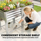 Raised Garden Bed Galvanized Steel, Elevated Planter Box with Storage Shelf, Bed Liner, 31.5" High, Silver