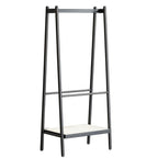 Solid Oak Clothes Rack with Handcrafted Rattan Hangers, Standing Garment Rack for Clothes, Bags & Shoes, 27.5″ L x 18″ W x 65″ H, Black