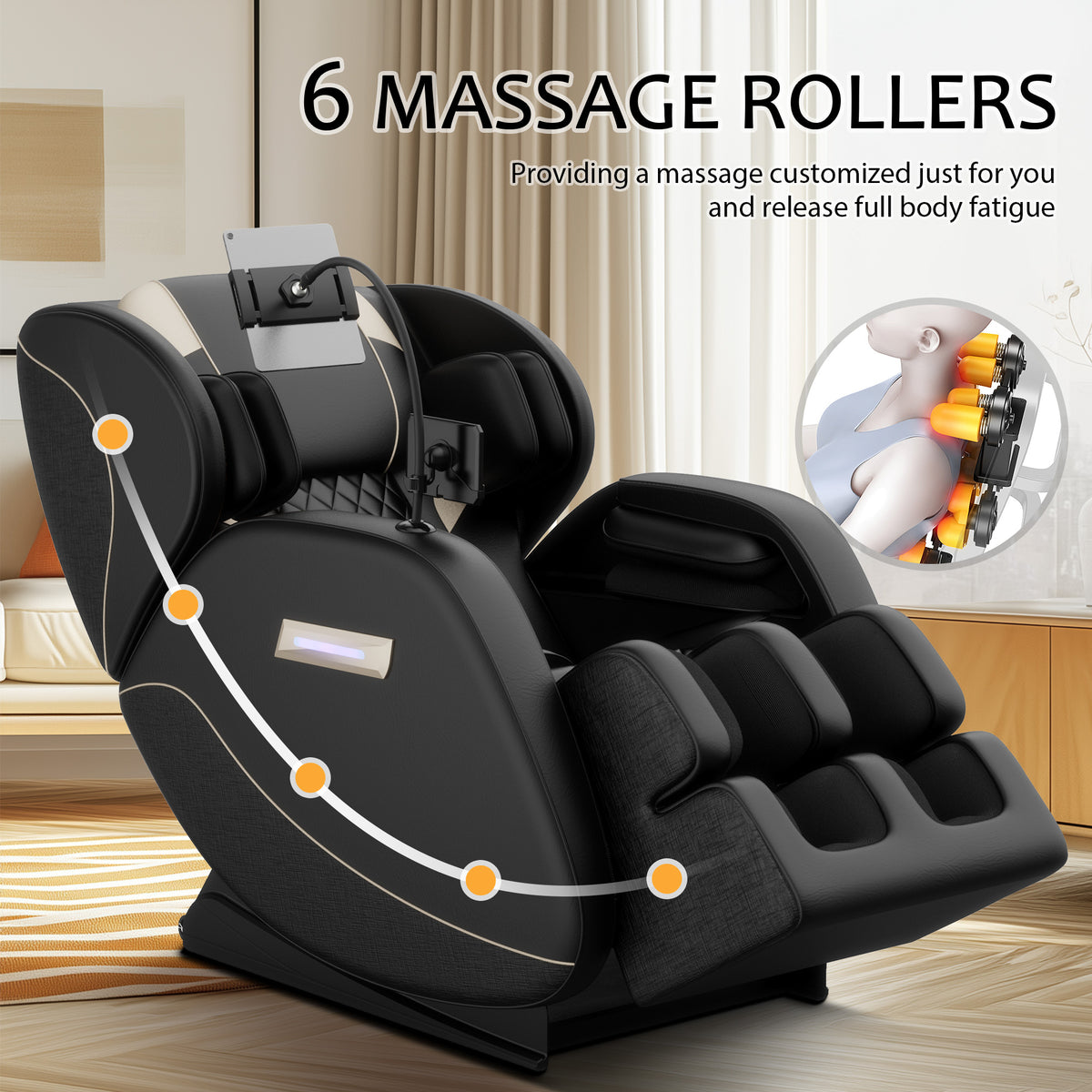 Zero Gravity Massage Recliner with Heating Functions, Full Body Air Pressure, Bluetooth Audio, Adjustable Footrest, 51.5" L x 28" W x 39" H, Black