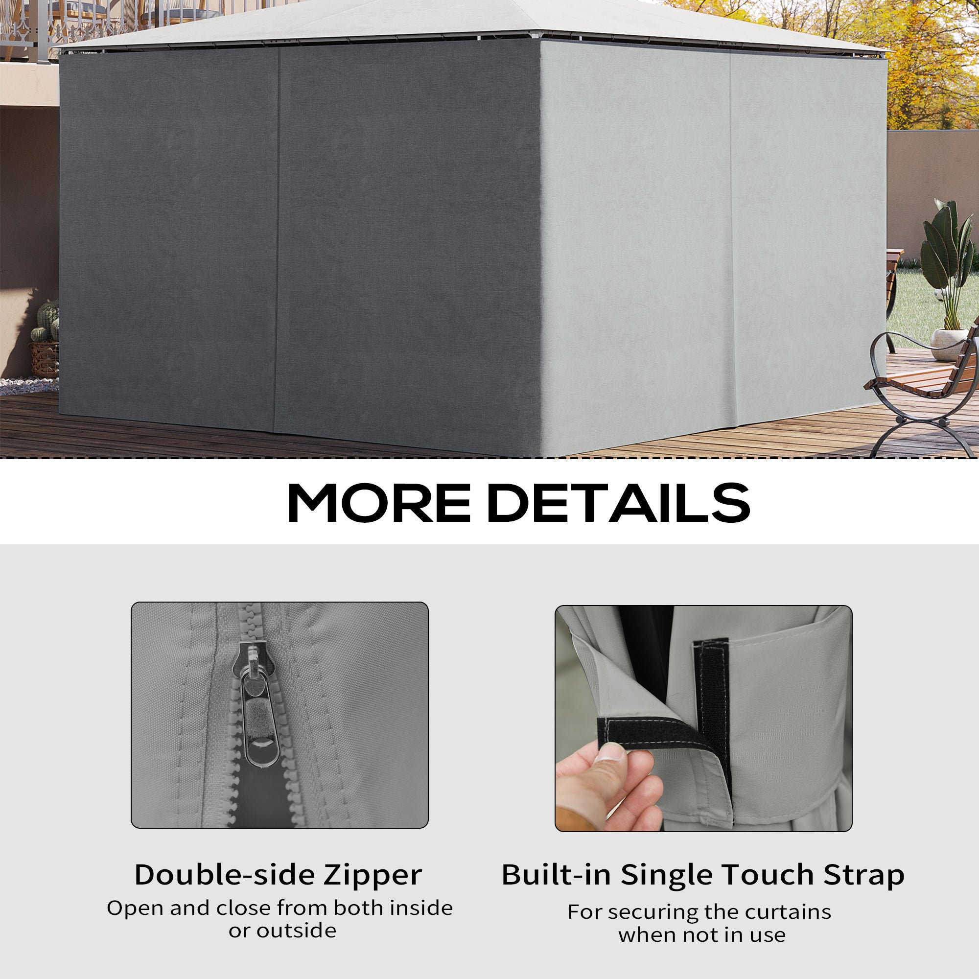 9.84' x 13.1' Gazebo Sidewall Set with Hooks/C-Rings, Light Gray
