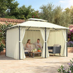 10' x 13' Patio Gazebo, Outdoor Gazebo Canopy Shelter with Curtains, Vented Roof, Steel Frame for Garden, Lawn, Backyard and Deck, Cream White