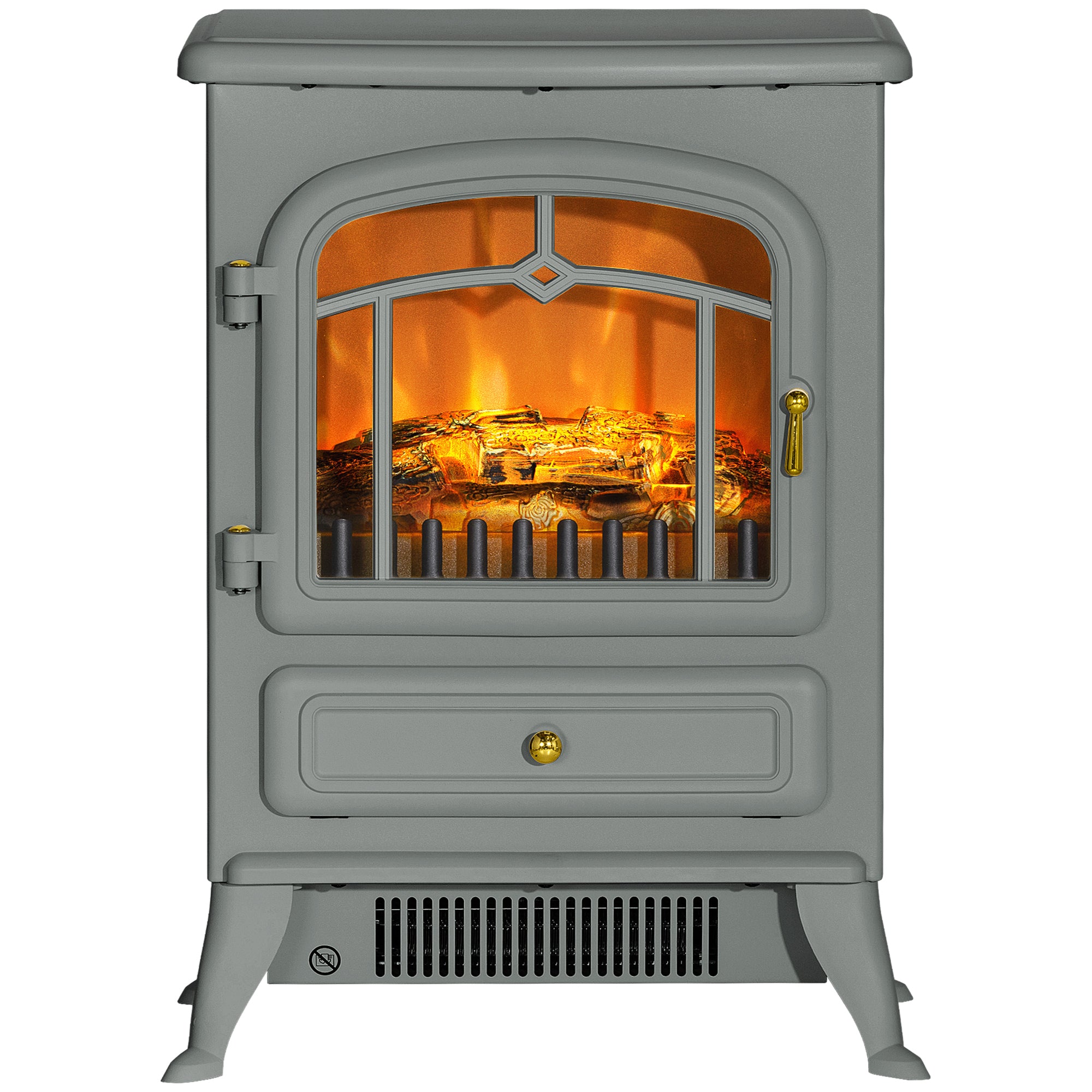 Fireplace Stove, Electric Fireplace Heater with Realistic LED Flames and Logs, 725W/1450W, Gray