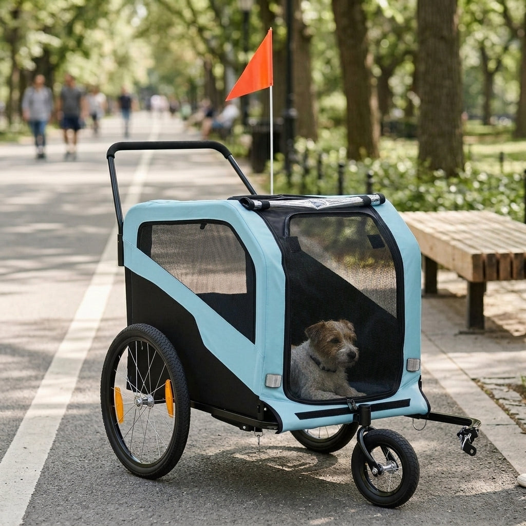 2-in-1 Dog Bike Trailer Pet Stroller Carrier for Large Dogs with Hitch, Quick-release Wheels, Foot Support, Pet Bicycle Cart Wagon Cargo for Travel, Blue