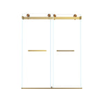 Frameless Double Sliding Shower Door with Silent Rollers, Bathroom Door with Square Tube Track, 60" L x 0.5" W x 74" H, Brushed Gold