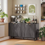 Fluted Sideboard Buffet Cabinet, 55" Coffee Bar Cabinet with 4 Doors, 2 Adjustable Shelves, 5 Wood Legs, Dark Gray