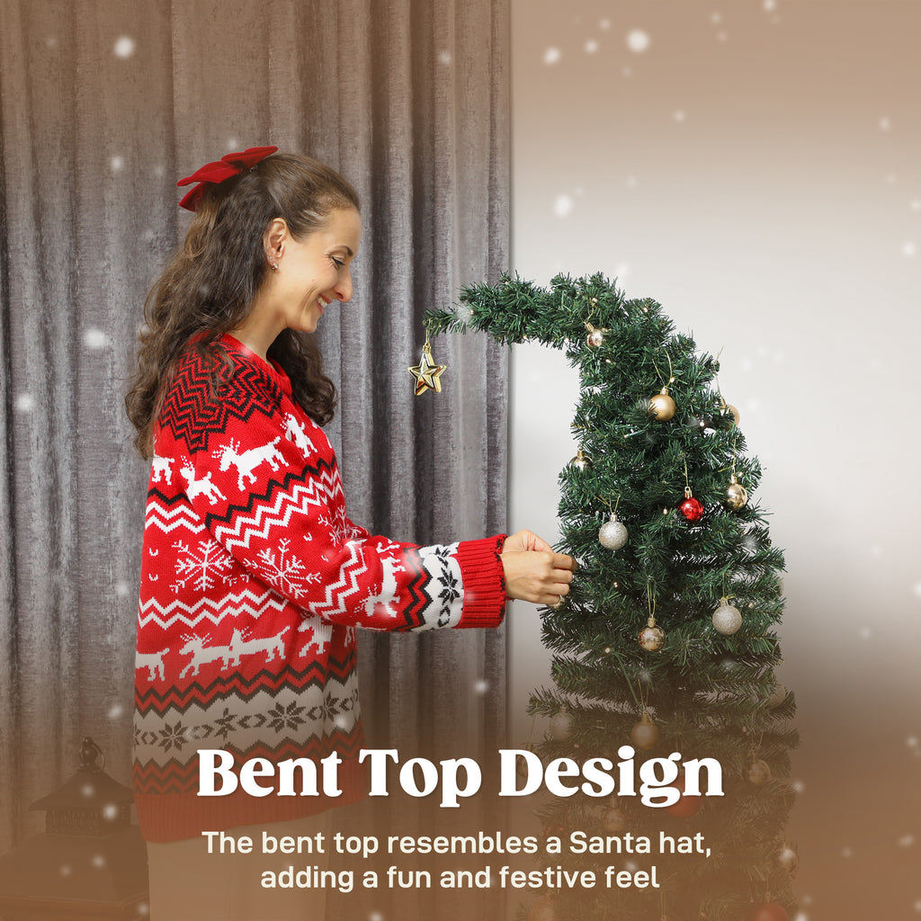 5 ft Prelit Christmas Tree, Whimsical Xmas Tree Slim High Mountain Fir with 100 LEDs and Metal Stand, Green