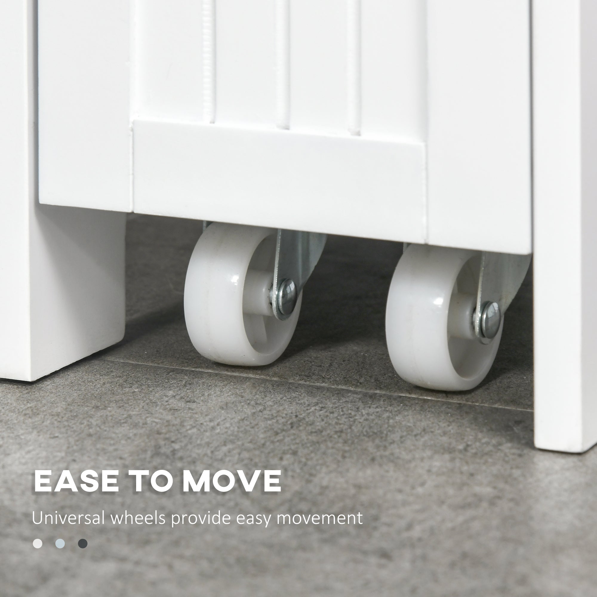 Slim Bathroom Cabinet, Freestanding Storage Cabinet, Toilet Paper Holder with Two Drawers, Side Towel Rack, and Wheels, 7 x 20.5 x 24.75 Inches, White