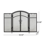 Iron Folding Fireplace Screen with Doors and 4-Piece Tool Set, Matte Finish, 50.5" x 5.5" x 32", Matte Black