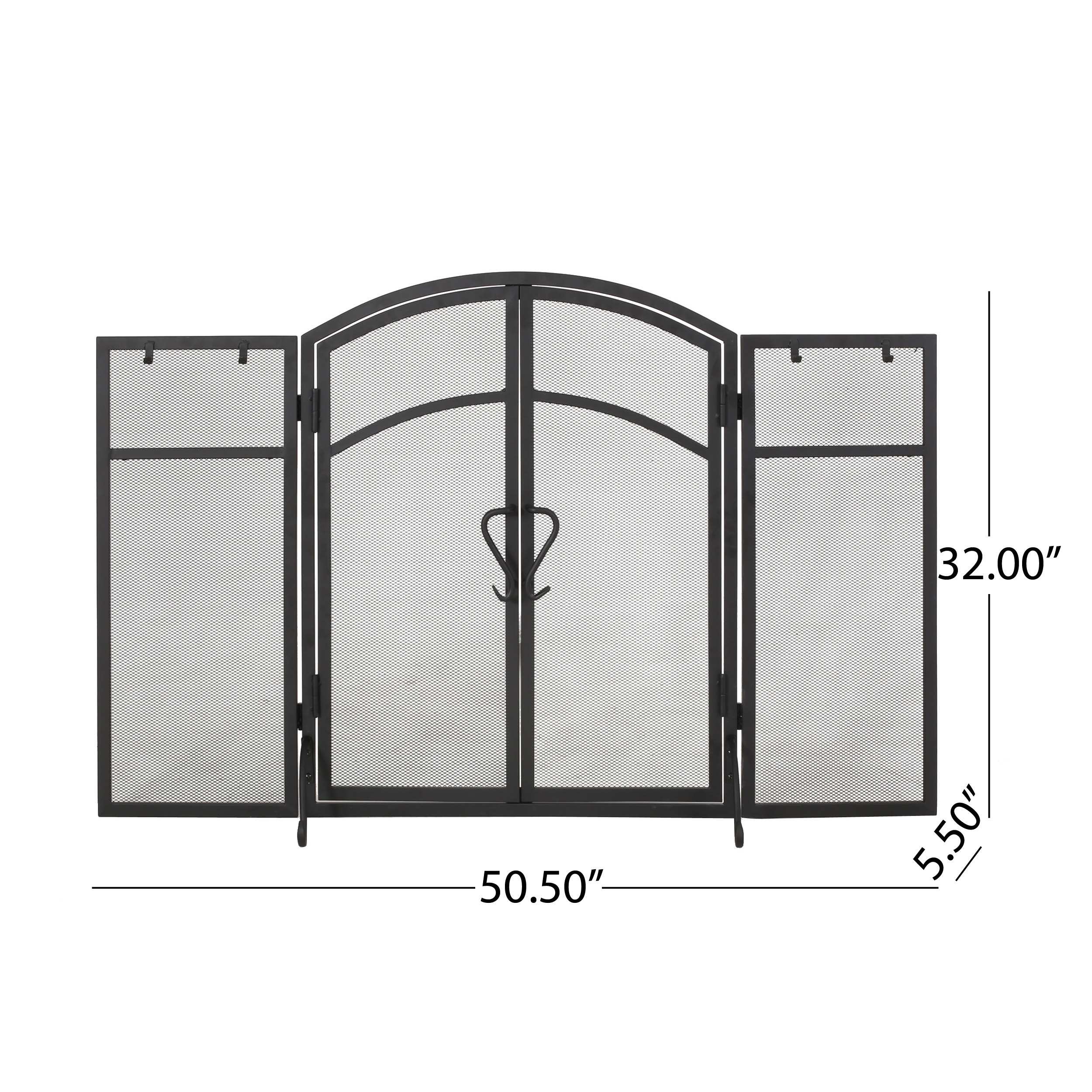 Iron Folding Fireplace Screen with Doors and 4-Piece Tool Set, Matte Finish, 50.5" x 5.5" x 32", Matte Black
