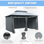 10' x 13' Outdoor Soft Top Gazebo Pergola with Curtains, 2-Tier Steel Frame Gazebo for Patio, Sage Gray