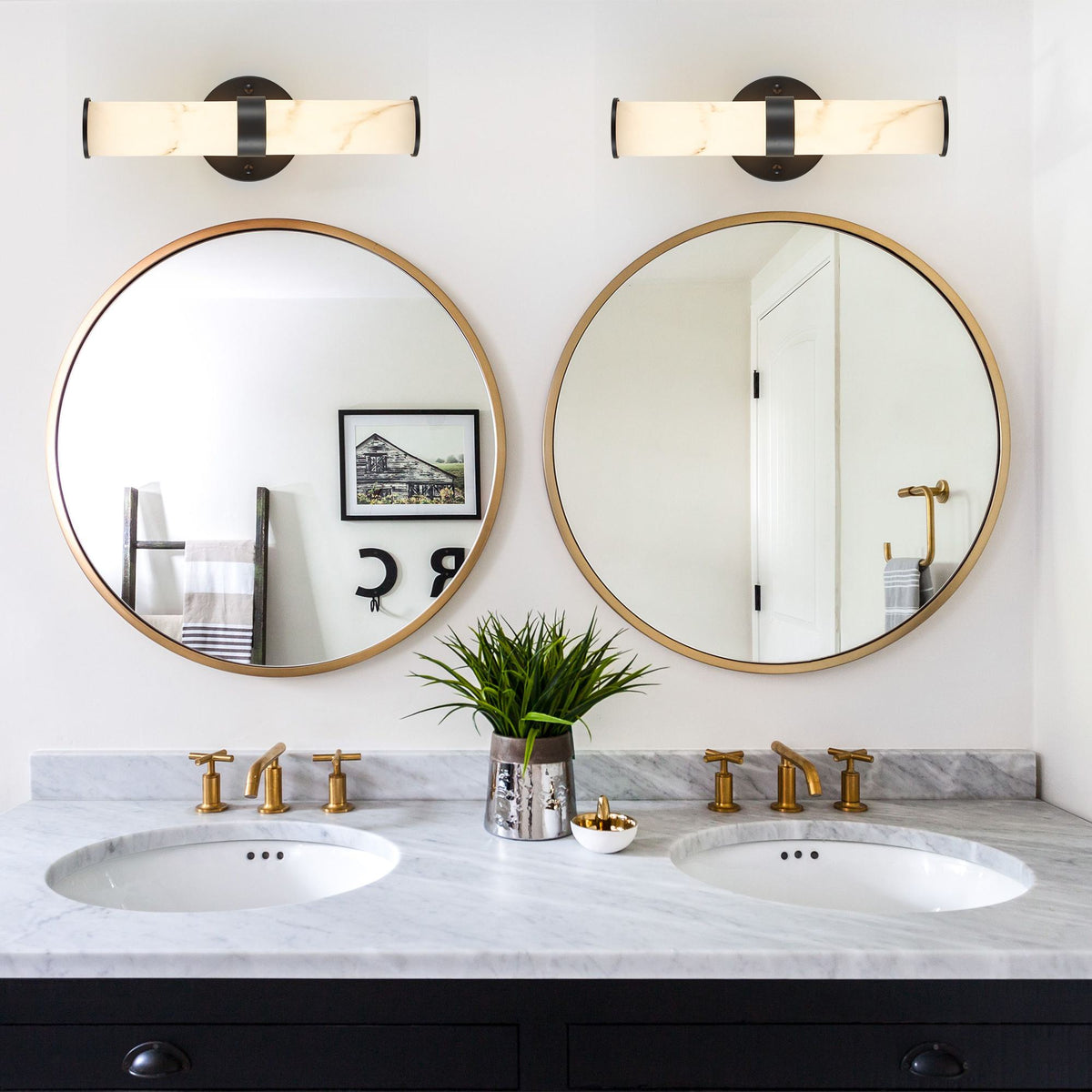 Set of 2 Resin Marble Texture Wall Lights with Iron Metal Frame, Elegant Lighting Fixtures for Hallways, Bedrooms, 5" L x 5.5" W x 14" H, Black