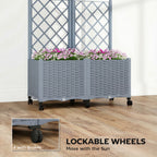 Planter Box with Trellis, Self Watering Raised Garden Bed with Lockable Wheels and Drainage Holes, Gray