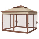 Outdoor Patio Pop Up Canopy Gazebo Shelter with Zipper Netting, Carry Bag, 11' x 11', Khaki