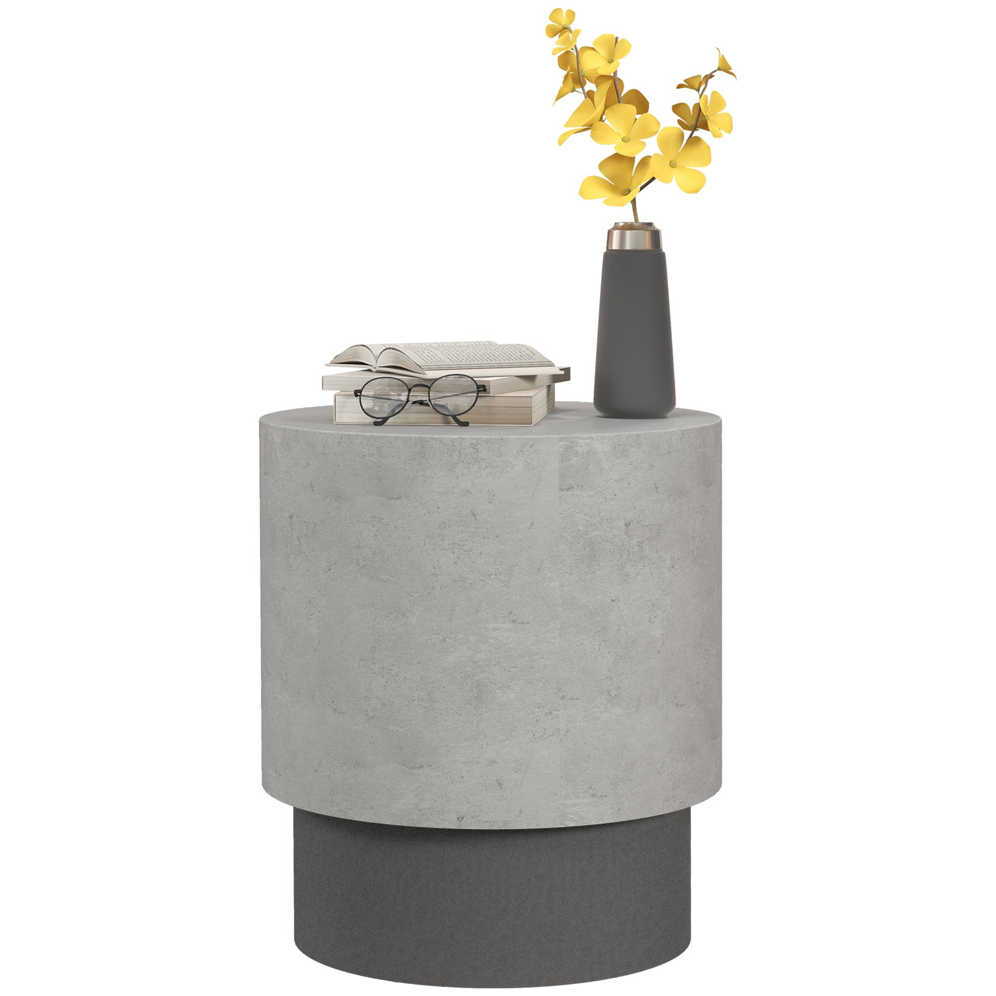 Lightweight Accent Table with Concrete Finish, Round Side Table with 4 Adjustable Feet for Indoor, Outdoor, Gray