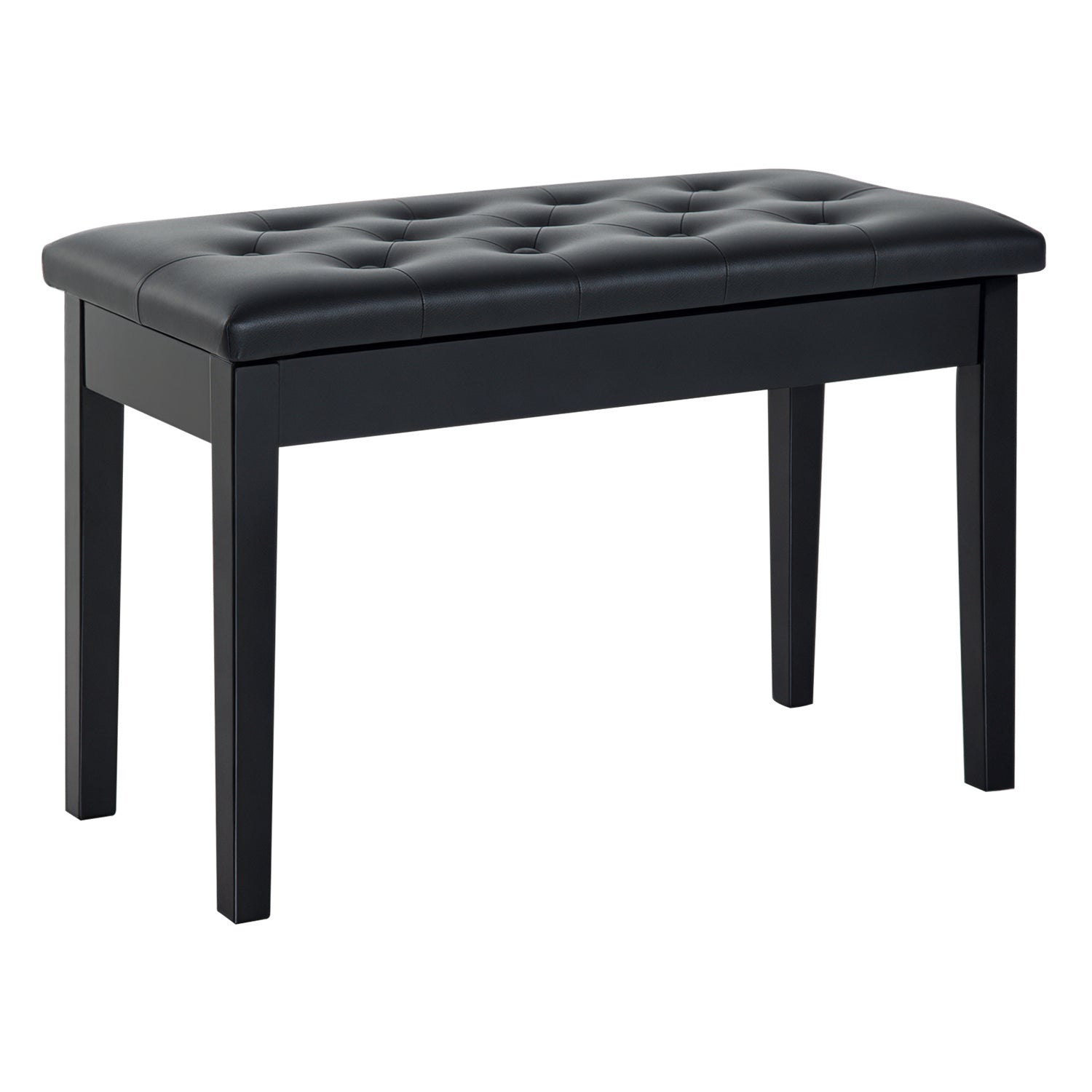 Piano Bench, Duet Piano Chair with Faux Leather Padded Cushion and Wooden Frame, Button Tufted Keyboard Bench, Black