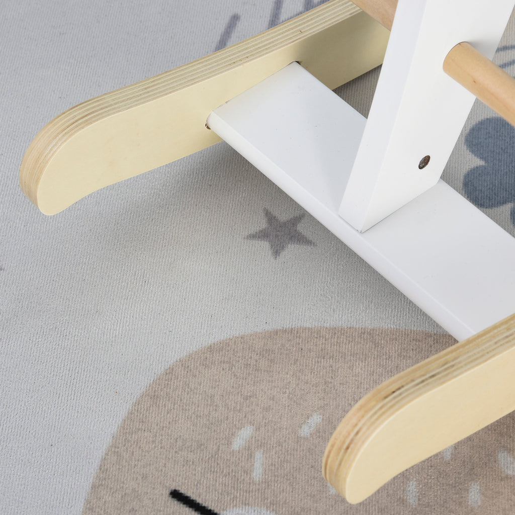 Wooden Rocking Horse Toddler Baby Ride-on Toys for Kids 1-3 Years with Classic Design & Wood Safety Bar, White