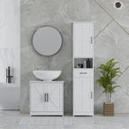 Farmhouse Pedestal Sink Storage Cabinet, Bathroom Sink Cabinet with 2 Barn Doors and Adjustable Shelf, White