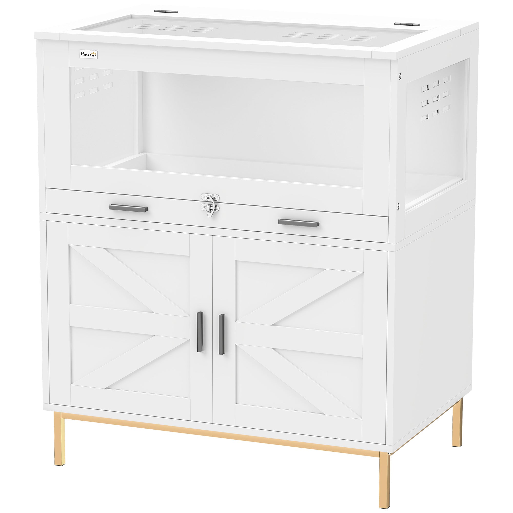 Hamster Cage with Storage Cabinet, Small Animal Cage with Pull Out Drawer and Acrylic Panels, 30" x 19.5" x 36"