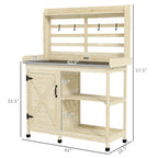 Wooden Potting Bench with Storage, Aluminum Tabletop for Backyard, Patio, Balcony, Natural