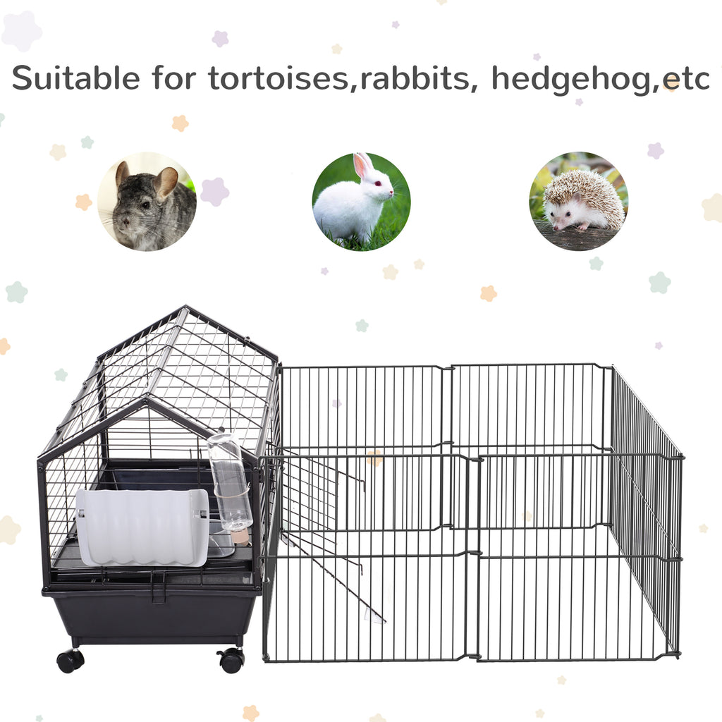 Rolling Metal Rabbit, Guinea Pig, or Small Animal Hutch Cage with Main House and Run
