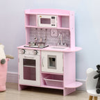 Pretend Play Kitchen with Sound Effects and Stove Lights, Kids Kitchen Playset with Storage, Water Dispenser Preschool & Kindergarten Gift for 3-6 Years Old, Pink