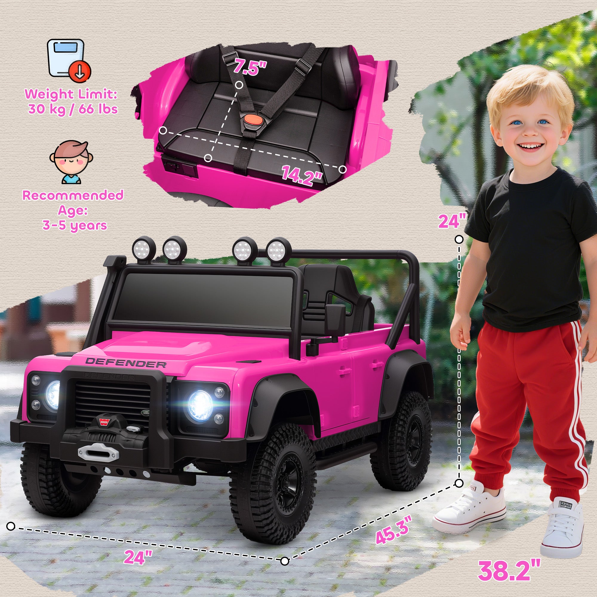 Licensed Electric Car for Kids with Remote Control, Dual Motors, Spring Suspension, LED Lights, Pink
