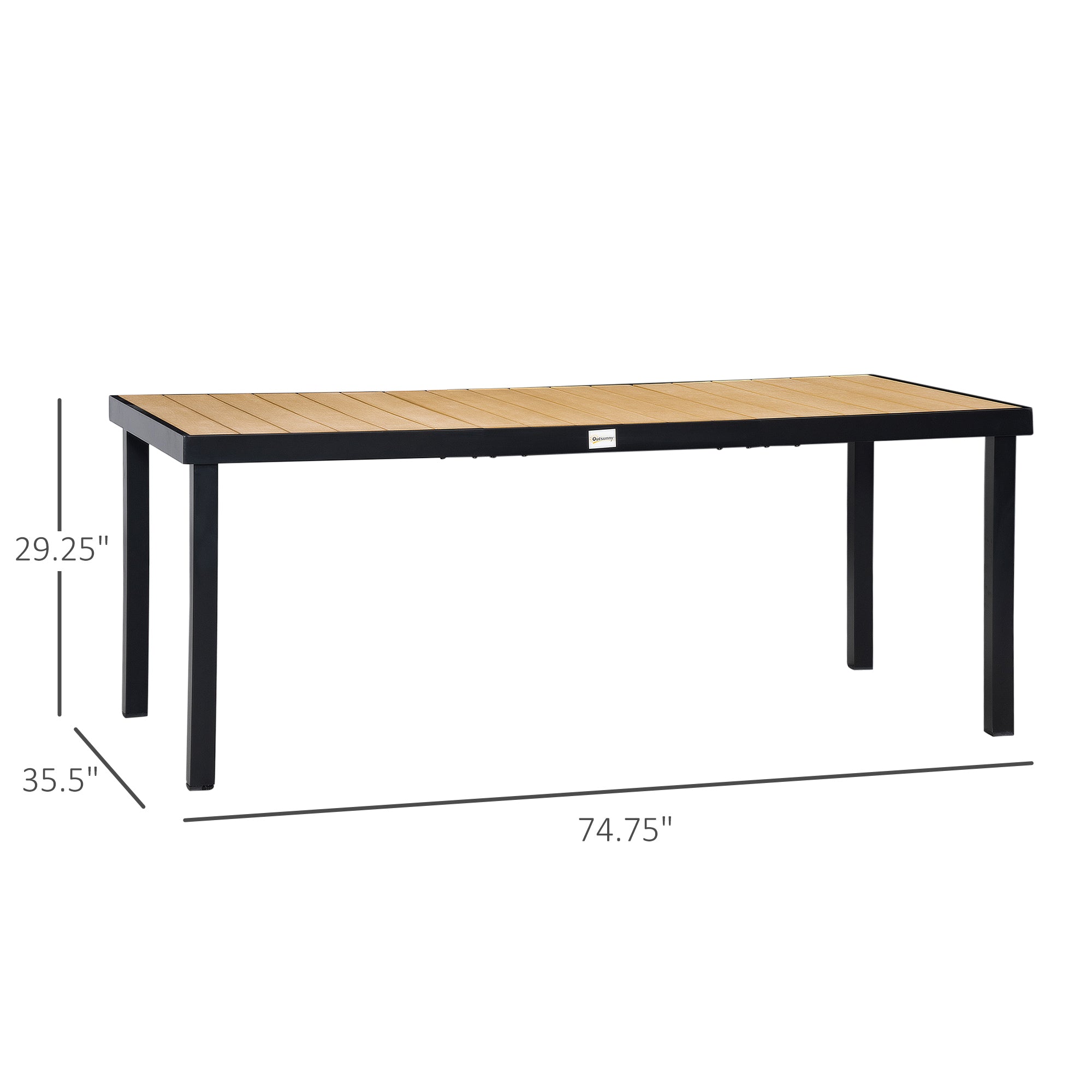 75" x 35" Outdoor Dining Table for 8 People, Rectangular Aluminum Frame Garden Table with All-Weather Faux Wood Top for Lawn, Patio, Natural