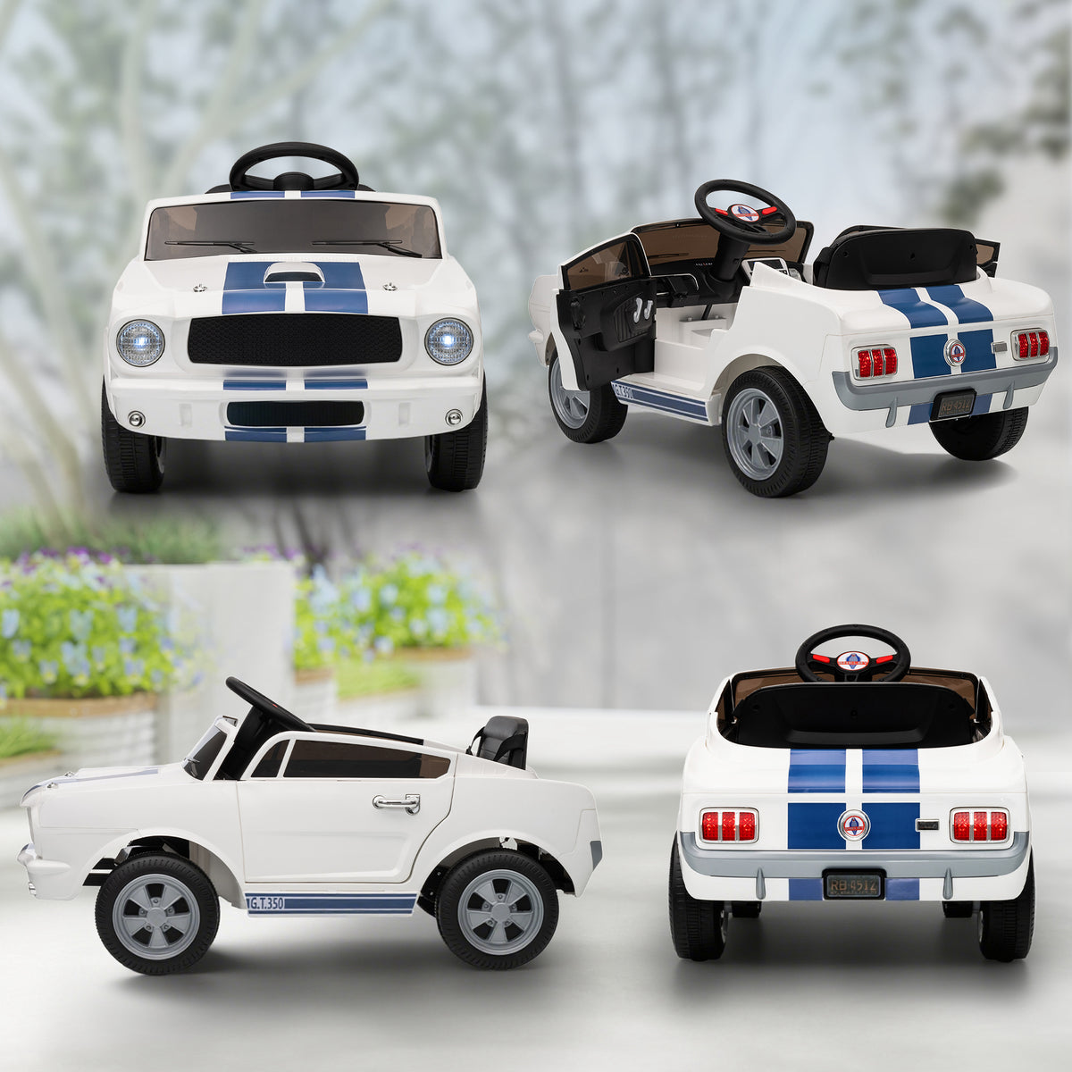 Licensed Shelby GT 350 Kids Ride On Car with Remote Control, Adjustable Speed, MP3, Smooth Start, LED Lights, White