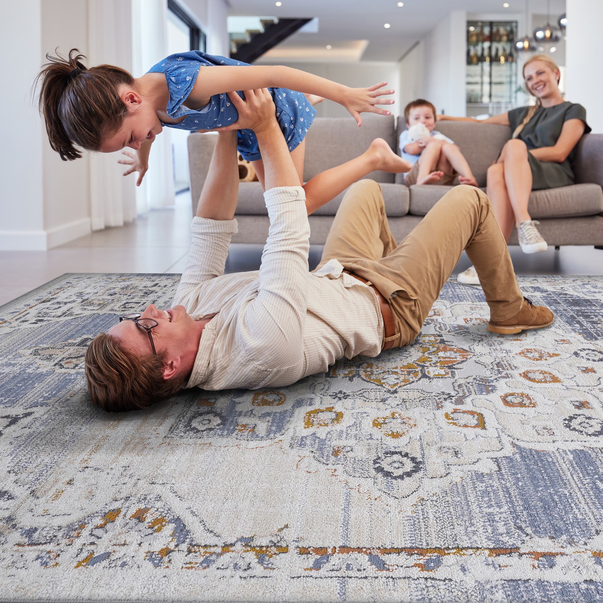 8x10 Stain-Resistant Area Rug with Cotton Backing, Medium Pile Height, Kid and Pet-Friendly Carpet, 120" L x 93" W x 0.3" H, Cream