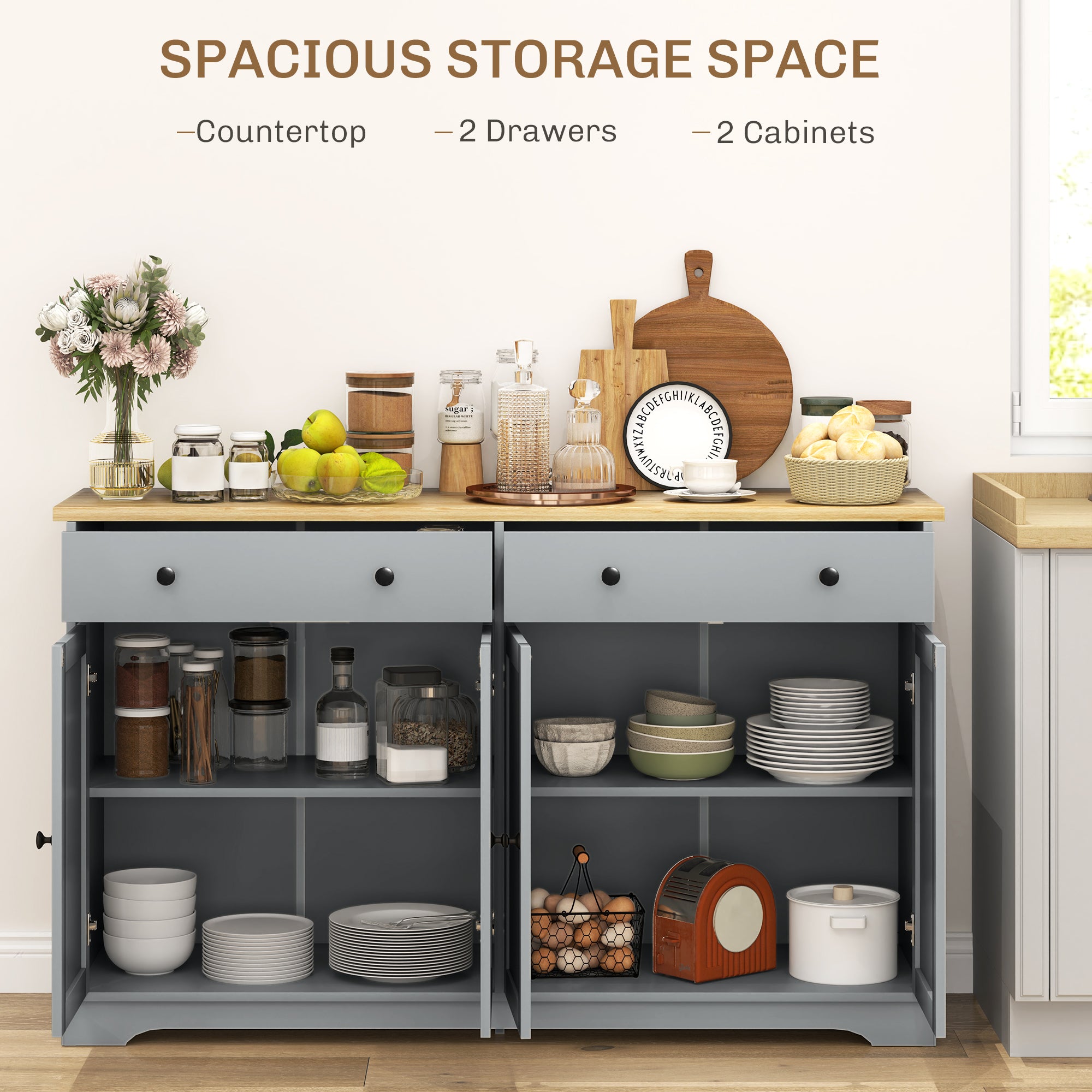 Modern Sideboard, Buffet Cabinet with Storage Drawers, Adjustable Shelves for Living Room, Dining Room, Entryway, Gray