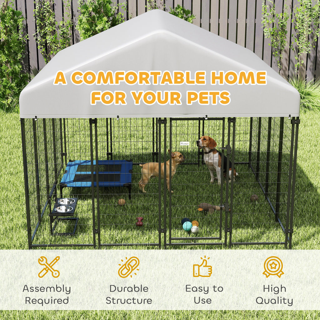 Outdoor Dog Kennel with Roof, 8' x 8' x 6' Heavy Duty Welded Wire Dog Playpen Enclosure with Escape-proof Lock