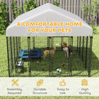 Outdoor Dog Kennel with Roof, 8' x 8' x 6' Heavy Duty Welded Wire Dog Playpen Enclosure with Escape-proof Lock
