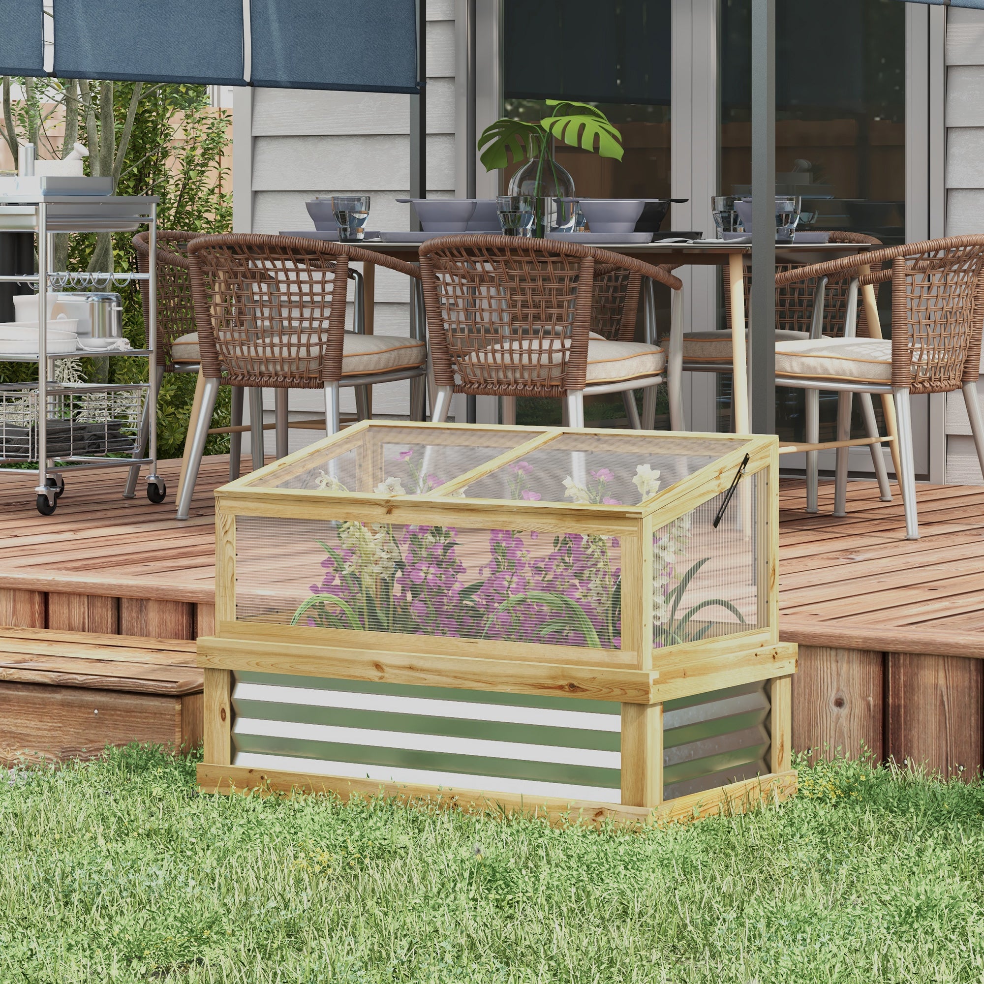 Raised Garden Flower Bed Kit with Lean-to Greenhouse, Wooden Cold Frame Planter, 41" x 22.5" x 28.25", Natural