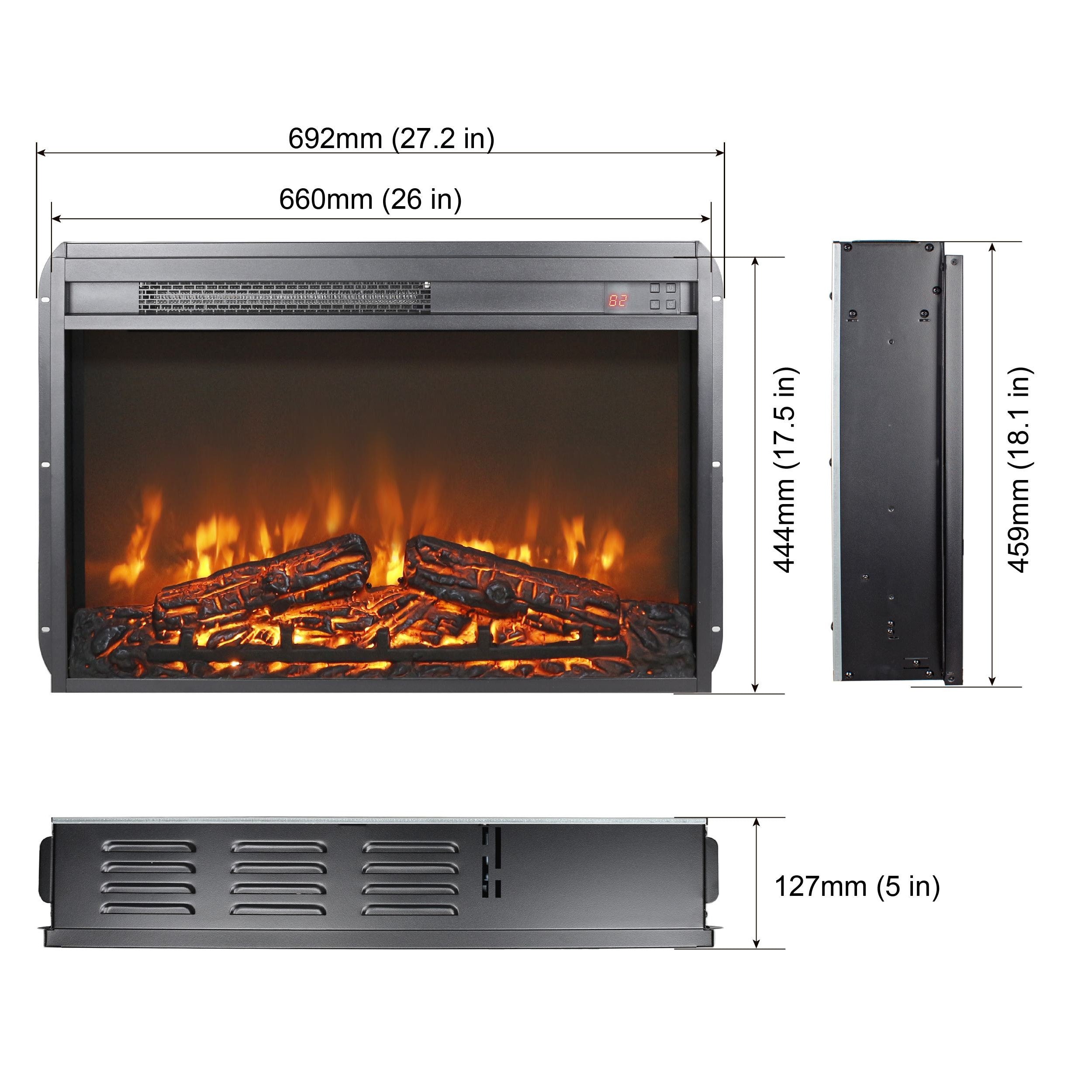 26" Overheating Protection Electric Fireplace Insert with Remote Control and Timer, Ultra-Thin Heater with Realistic Flame, Antique Black