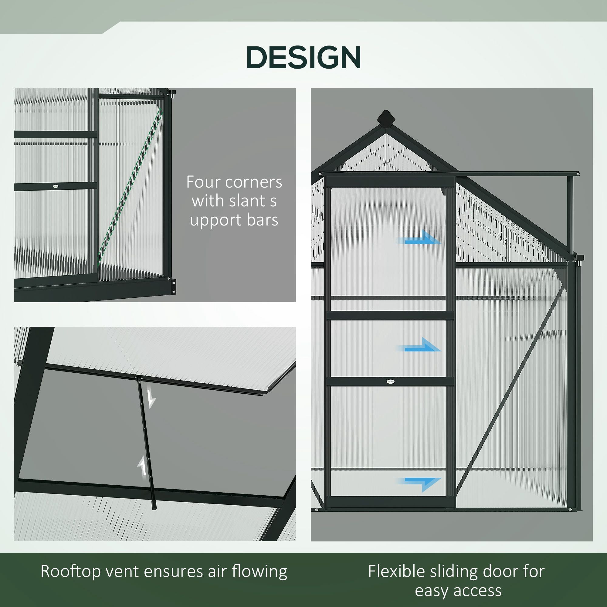 6.2' x 10.3' x 6.6' Outdoor Greenhouse with Walk-in Vent Door for Backyard Garden Gray