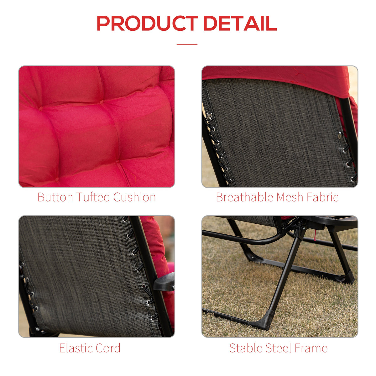 Padded Zero Gravity Chair, Folding Recliner Chair with Cup Holder Cushion, Red