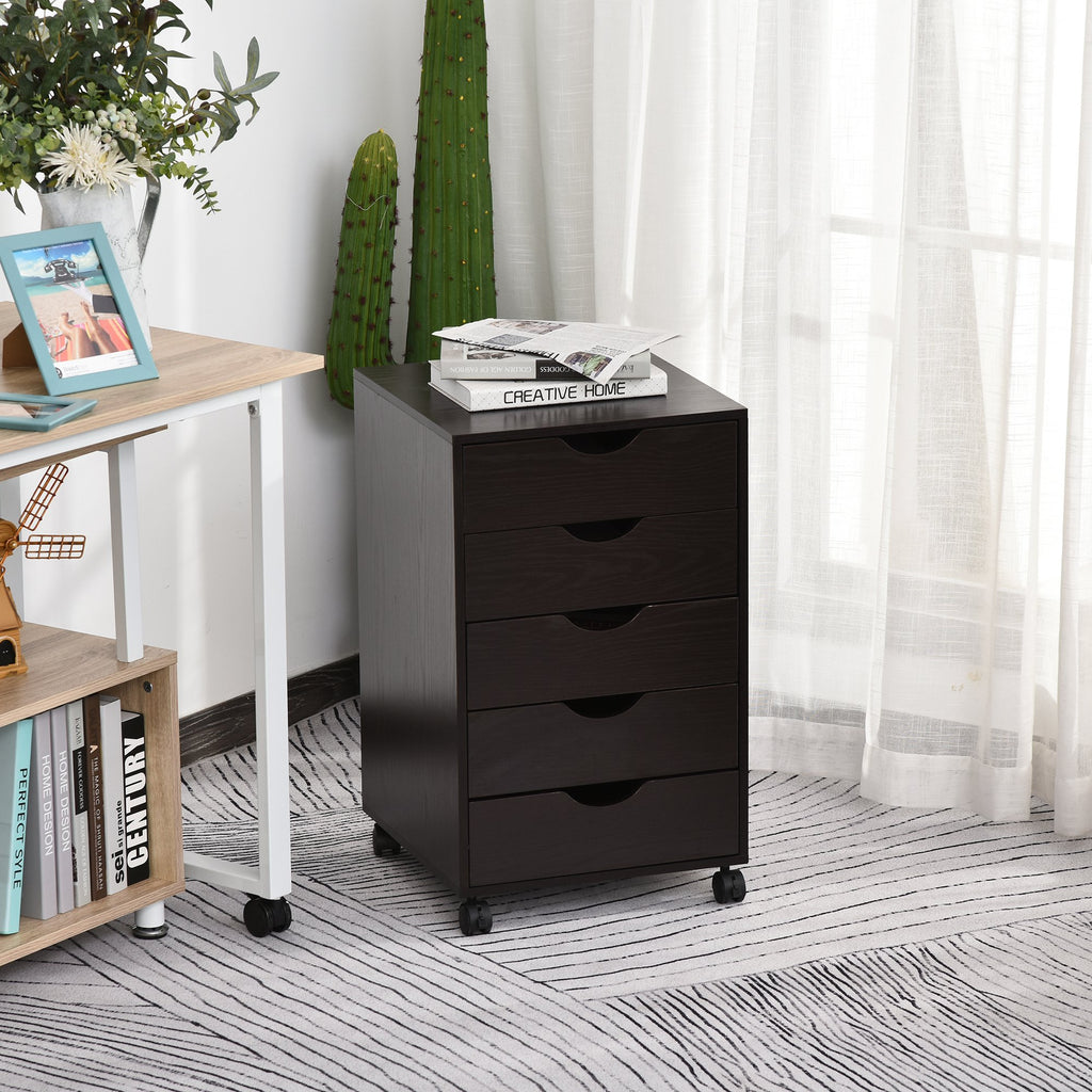 5 Drawer File Cabinet Storage Organizer Filing Cabinet with Nordic Minimalist Modern Style & Wheels, Brown